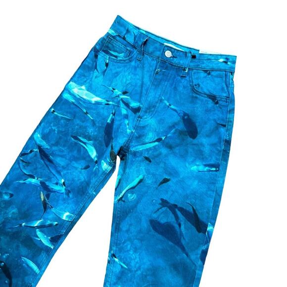 NWT ZARA Ocean Sea Life Fish Printed High Rise Straight Fit Jeans SZ 0 - Picture 5 of 12